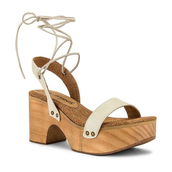 Free People Shoes - Free People Aurora White Wrap Split Wood Platform Clogs Women's Size 39